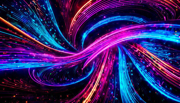 Abstract seamless background of neon light in lines and weaves