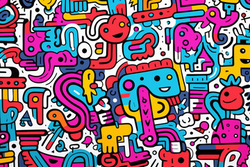 graffiti quirky doodle pattern, wallpaper, background, cartoon, vector, whimsical Illustration