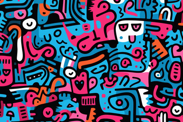 Fototapeta na wymiar graffiti quirky doodle pattern, wallpaper, background, cartoon, vector, whimsical Illustration