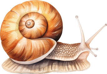 Snail watercolor illustration created with Generative AI technology - obrazy, fototapety, plakaty