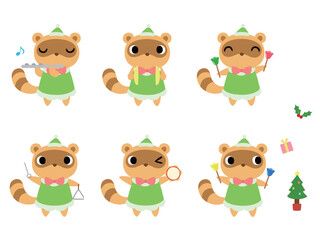 クリスマスコンサートのタヌキ　アイコンセット