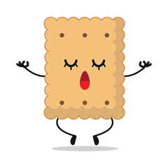 Cute relax biscuit character. Funny yoga cookie cartoon emoticon in flat style. biscuit meditation vector illustration