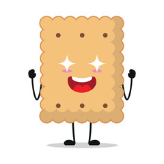 Cute excited biscuit character. Funny electrifying cookie cartoon emoticon in flat style. closet vector illustration