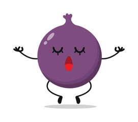 Cute relax fig character. Funny yoga fruit cartoon emoticon in flat style. fig meditation vector illustration