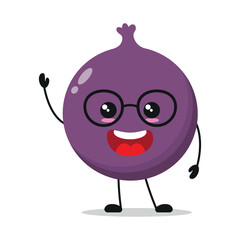 Cute happy fig character wear eyeglasses. Smiling and greet fruit cartoon emoticon in flat style. closet vector illustration