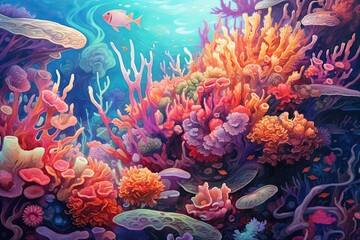 Fototapeta na wymiar Abstract Coral Reef Backgrounds: Drawing Inspiring Colors from the Dazzling Depths, generative AI