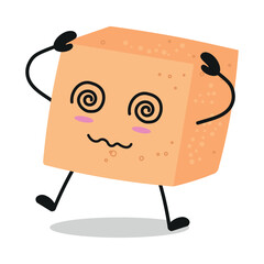 Fototapeta premium Cute dizzy brown sugar character. Funny confused ingredient cartoon emoticon in flat style. closet vector illustration