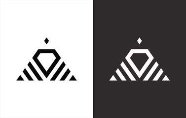 triangular monogram design logo with additional diamond design. black and white background.