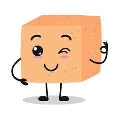 Cute happy brown sugar character. Funny smiling and wink ingredient cartoon emoticon in flat style. closet vector illustration