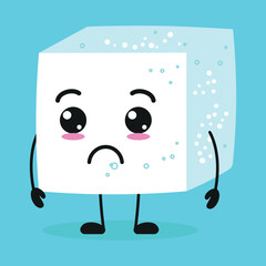 Cute sad sugar character. Funny unhappy ingredient cartoon emoticon in flat style. closet vector illustration