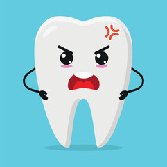 Cute angry tooth character. Funny mad teeth cartoon emoticon in flat style. closet vector illustration