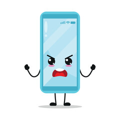 Cute furious smartphone character. Temperament mobile phone cartoon emoticon in flat style. closet vector illustration