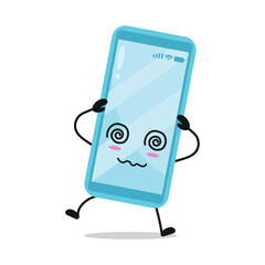 Cute dizzy smartphone character. Funny confused mobile phone cartoon emoticon in flat style. closet vector illustration