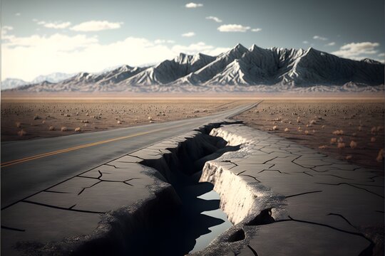 empty field with roads earthquake displaced terrain broken roads octane render realistic 