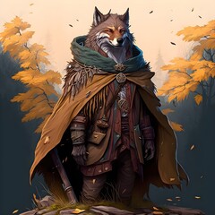 wolf dressed as a mountain man posing anime character design 