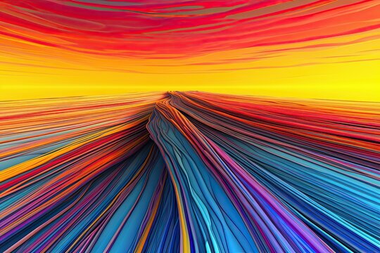 Abstract Lines Background: Colorful Streaks Creating Parallel Tracks into the Horizon, generative AI