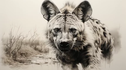 Schilderijen op glas Black and white encil drawing of a hyena © Milan