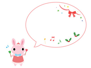 クリスマスコンサートのウサギ　吹き出し＋装飾付