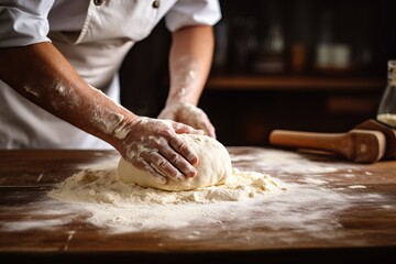 The chef is making dessert and massaging dough. - obrazy, fototapety, plakaty