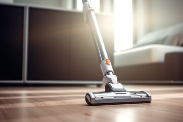 Vacuum cleaner cleans the room - obrazy, fototapety, plakaty