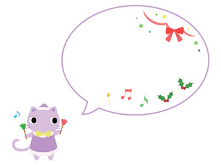 クリスマスコンサートのネコ　吹き出し＋装飾付