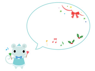 クリスマスコンサートのネズミ　吹き出し＋装飾付