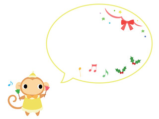 クリスマスコンサートのサル　吹き出し＋装飾付