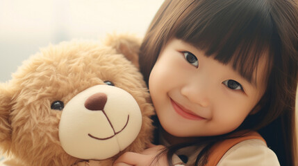 Portrait of a cute Asian girl with a toy