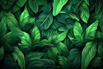 HD Green Abstract Background: Resembling Lush Foliage in a Tropical Forest, generative AI