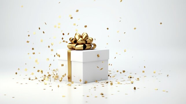On a white background, there is a gift box with a ribbon and gold confetti all over the copy area 8K.