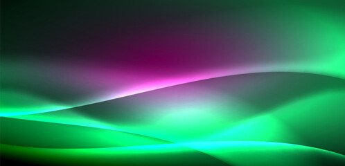 Dynamic waves in ethereal glow of neon lights. Concept merges fluidity of motion with vibrant allure of neon, crafting entrancing backdrop that embodies both vitality and futuristic sophistication