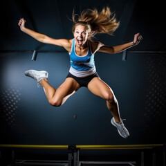 humor an woman athlete in high jump.