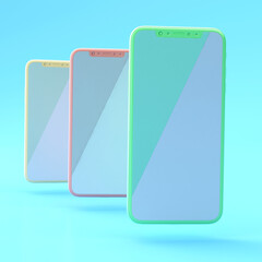 3d illustration of blank smart phone floating on blue background.