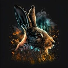 rabbit hyper realism design for shirt  - obrazy, fototapety, plakaty