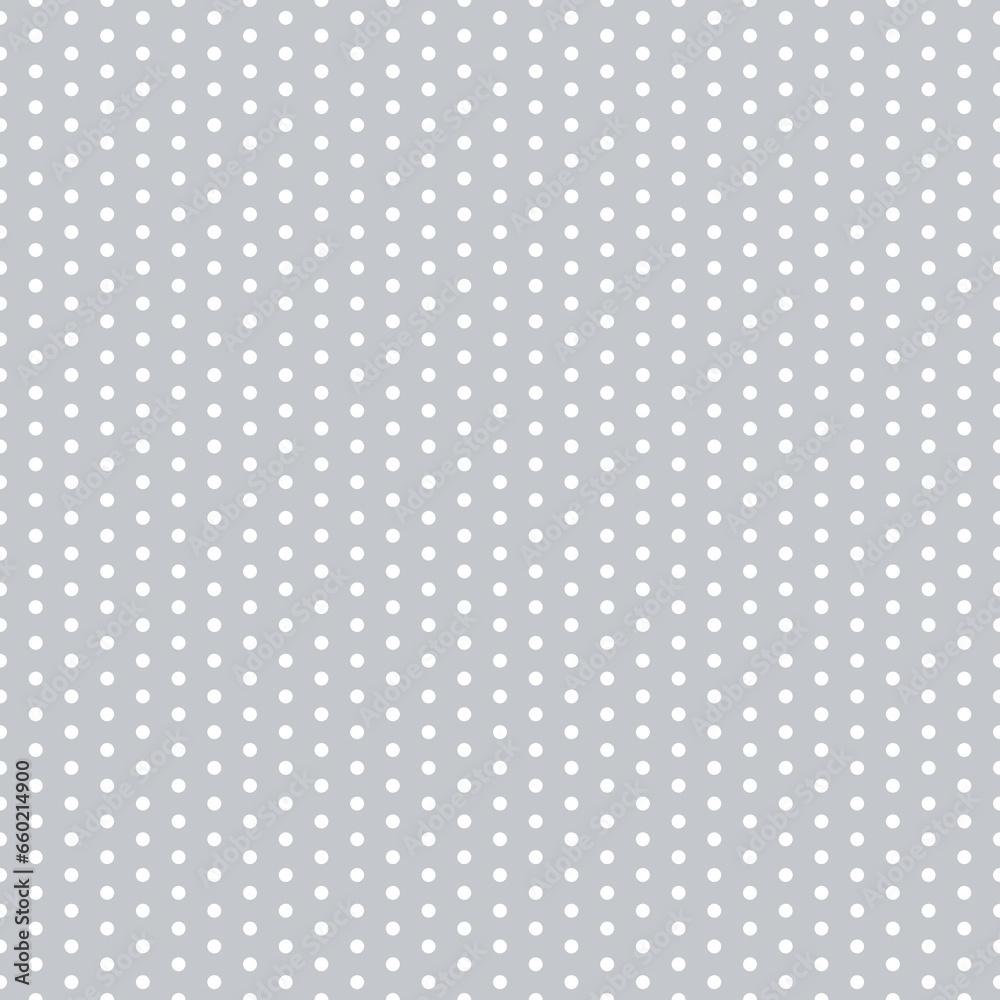Poster polka dot seamless pattern. white dots on grey repeated background. swatch template for textile, fab