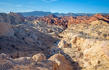 Valley of Fire Landscape Scenery with beautiful colorful sandstone mountains in the Nevada desert near Las Vegas.