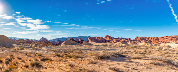 Valley of Fire Landscape Scenery with beautiful colorful sandstone mountains in the Nevada desert...