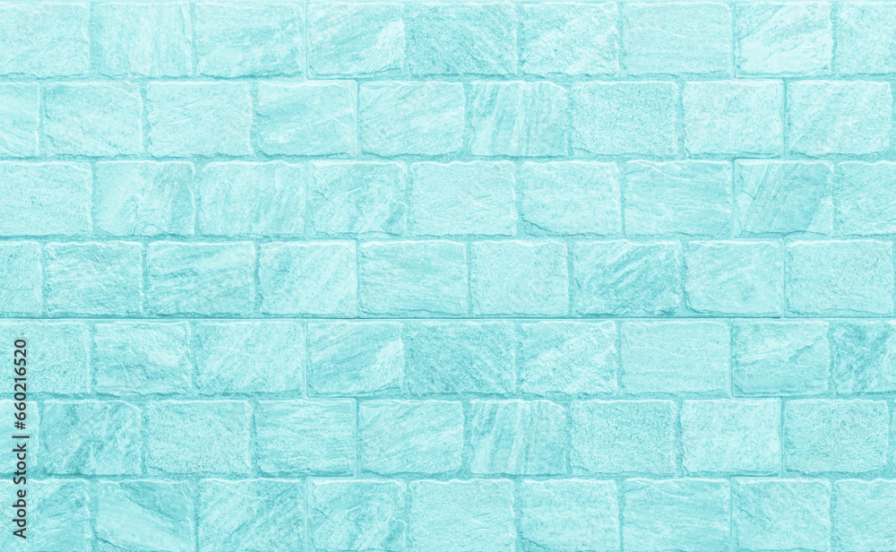 Wall mural Blue grunge brick wall texture background for stone tile block in green light color wallpaper interior and exterior and room backdrop design. Abstract white brick wall texture for pattern background.