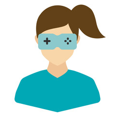 Vector illustration of Female Gamer icon in dark color and transparent background(png).