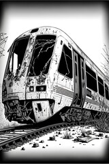 new white Metro trains an accident waiting to happen detailed accident broken dents deformations full size Coloring page for adults10 Hand draw pencil sketch Black and white Line art Printable 