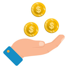 Vector illustration of toss three coins. Colored vector for website design .Simple design on transparent background (PNG).