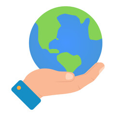 Vector illustration of hands lifting the earth. Colored vector for website design .Simple design on transparent background (PNG).