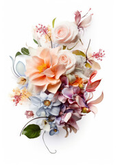 A colorful bouquet of flowers on a plain white background