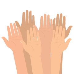 Vector illustration of raise hands. Colored vector for website design .Simple design on transparent background (PNG).