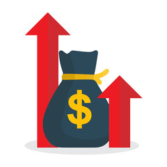 Vector illustration of money bag up. Colored vector for website design. Simple design with transparent background (PNG).