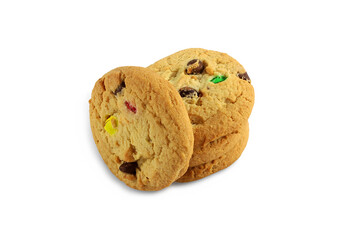 tasty organic homemade dark chocolate chip oatmeal cookies,sweet snack biscuit in cutout transparent background