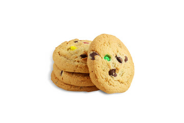 tasty organic homemade dark chocolate chip oatmeal cookies,sweet snack biscuit in cutout transparent background