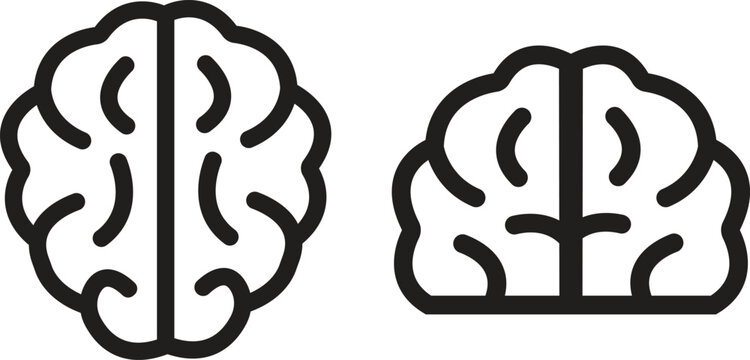 set of Brain Logo silhouette top view designs vector template. Brain symbol in black line style with editable stock. Brainstorm think ideas Logotype concept icons isolated on transparent background.