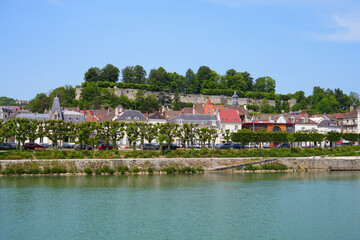 Castle of Château-Thierry overlooking the banks of the River Marne in the French department Aisne...