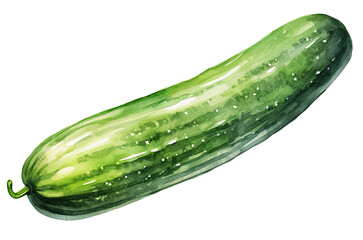 Watercolor illustration of cucumber isolated on transparent background